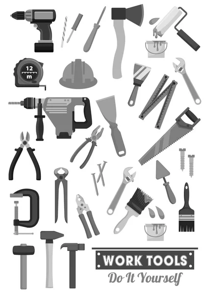 Reparatie en bouw werken tools vector iconen — Stockvector