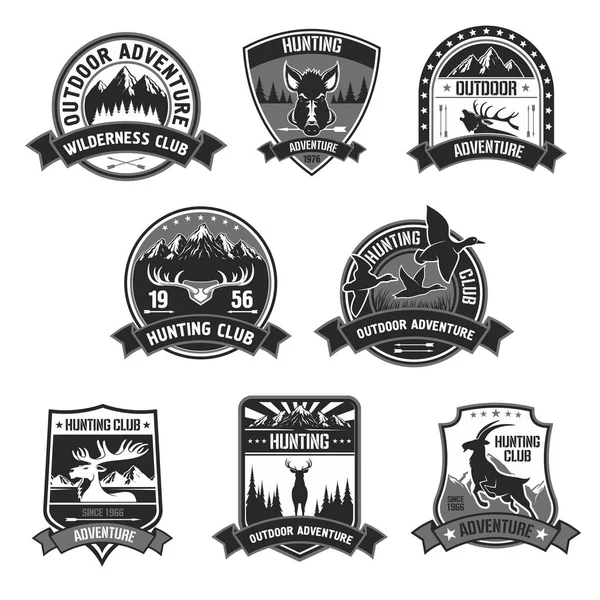 Hunting club adventure vector icons or badges set — Stock Vector