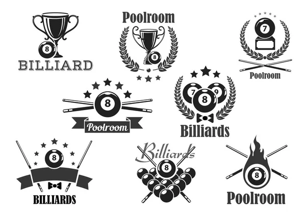 Billiards contest vector icons or emblems set — Stock Vector