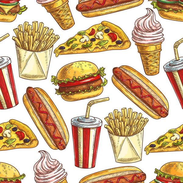 Fast food måltid snacks och efterrätt sömlösa mönster — Stock vektor
