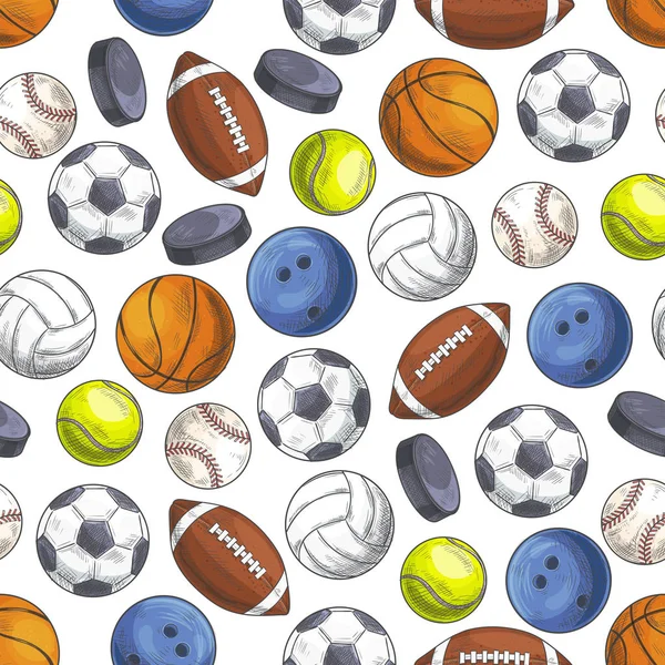 Sport seamless pattern with sketch game balls — Stock Vector