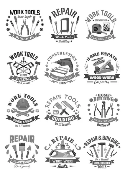 Bouw en constructie werken tools vector iconen — Stockvector