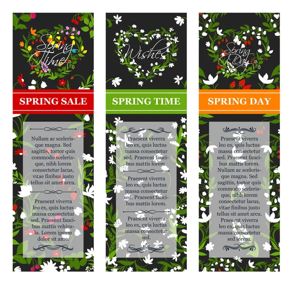 Conjunto de cartazes vetoriais de venda de tempo de primavera vetorial — Vetor de Stock