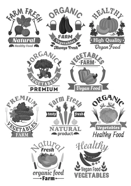Iconos vectoriales de verduras orgánicas frescas de granja — Vector de stock