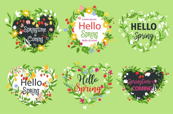 Vector spring greeting icons of heart flowers — Stock Vector