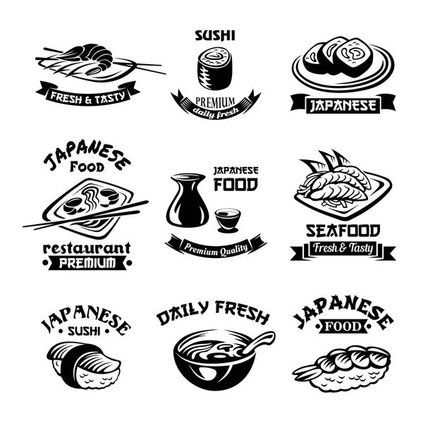 Vector seafood sushi japanese restaurant icons — Stock Vector