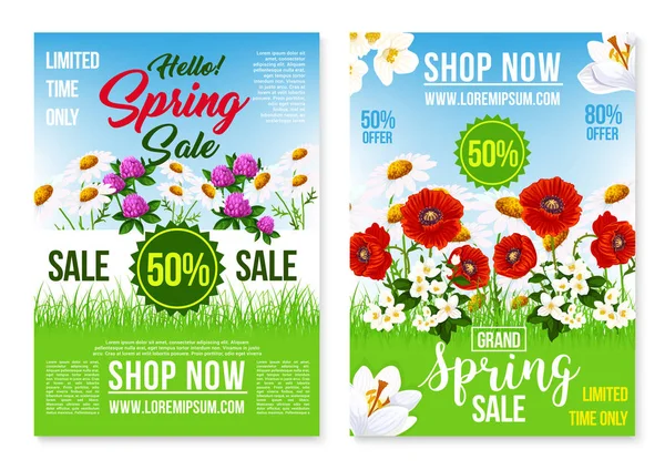 Spring holiday sale vector posters web templates — Stock Vector