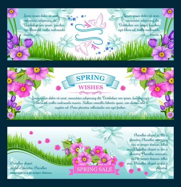 Lente seizoen groeten vector banners — Stockvector