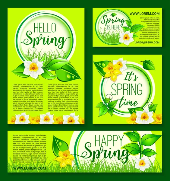 Przywitaj wiosnę wektor zielony natura kwiaty szablony — Wektor stockowy