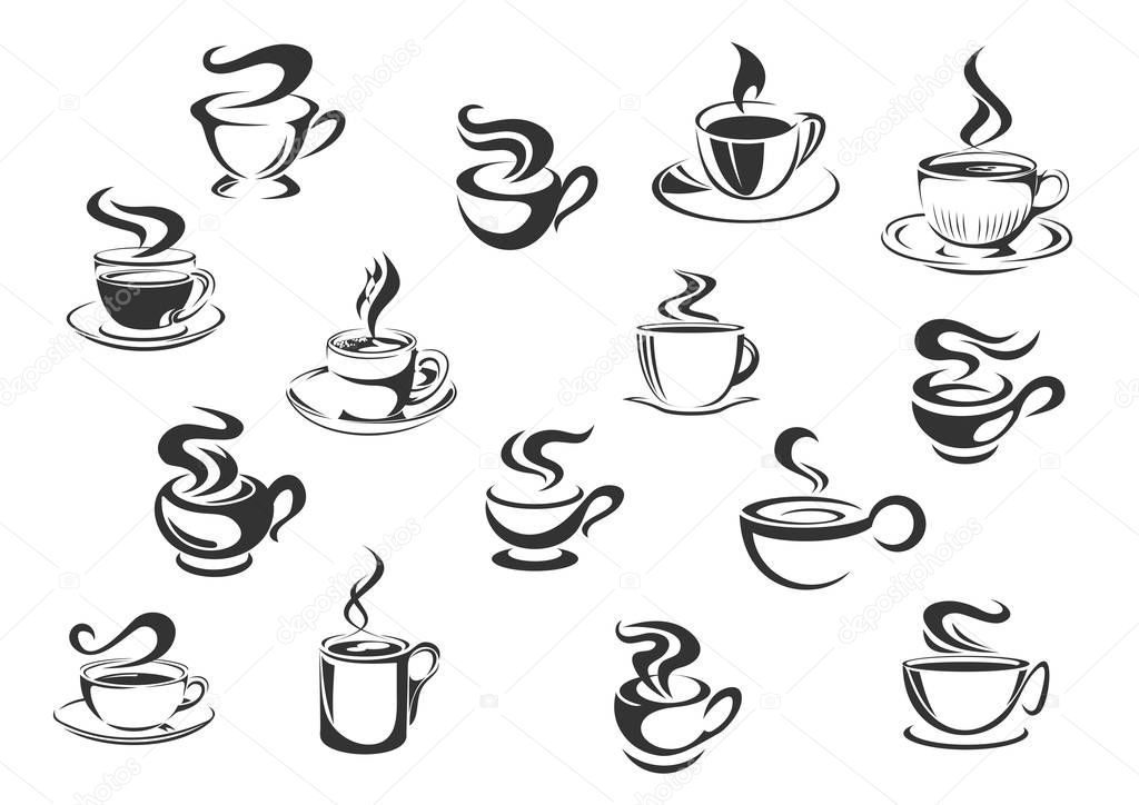 Coffee cups vector icons set