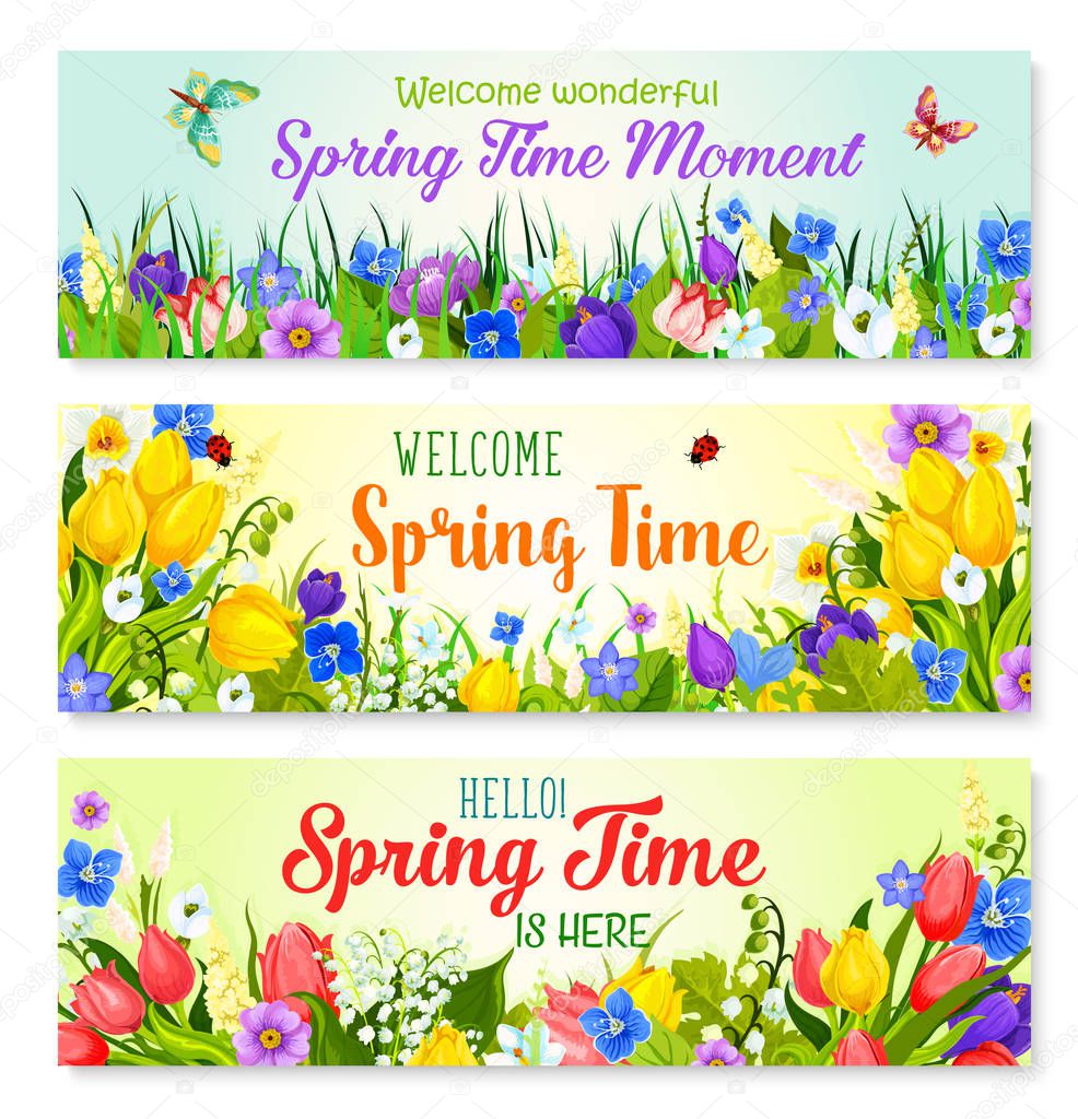 Spring flowers vector banners for holiday greeting