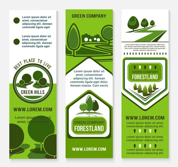 Plantilla de banner de negocio verde ecológico con árbol — Archivo Imágenes Vectoriales