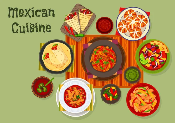 Cozinha mexicana tradicional almoço pratos ícone — Vetor de Stock