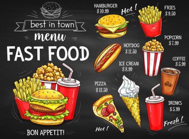 Fast food Restoran Menü kara tahta tasarımı