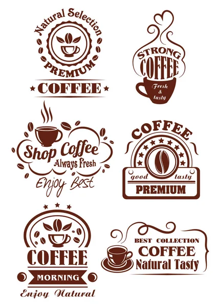 Taza de café icono marrón para el diseño de la etiqueta de café — Vector de stock