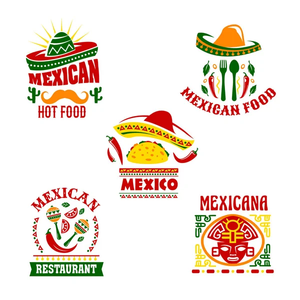 Conjunto de diseño de emblema de restaurante mexicano de comida rápida — Archivo Imágenes Vectoriales