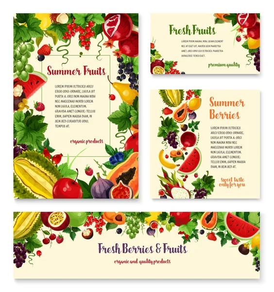 水果，浆果横幅模板集食品设计 — 图库矢量图片