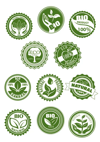 Eco green, natural, bio organic product symbol set — Stock Vector