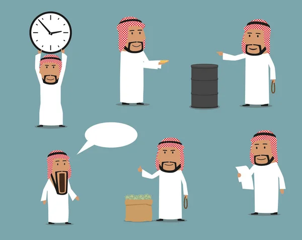 Árabe hombre de negocios conjunto de personajes de dibujos animados — Vector de stock