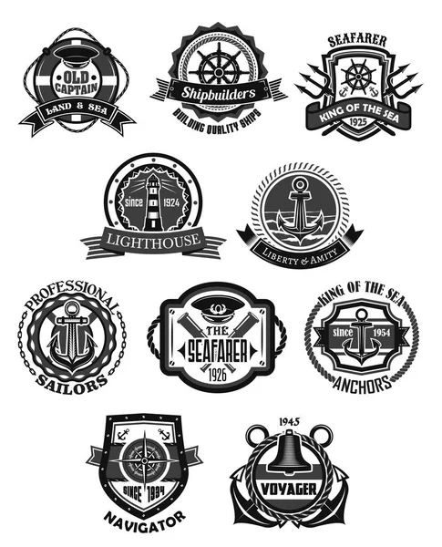 Nautisches Emblem und marines Wappenabzeichen Set — Stockvektor