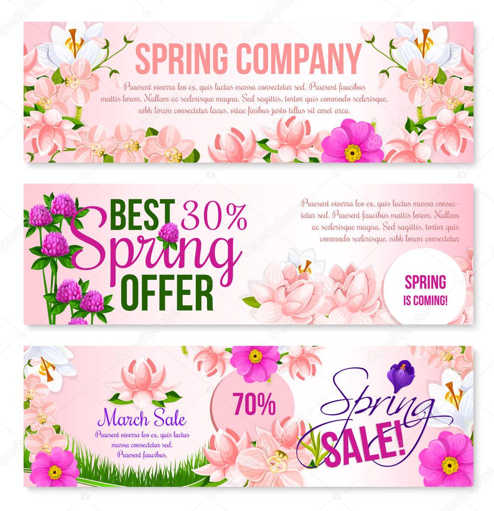 Spring sale holiday shopping vector floral banners