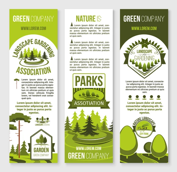 Jardinagem de paisagem e modelo de bandeira do parque ecológico — Vetor de Stock