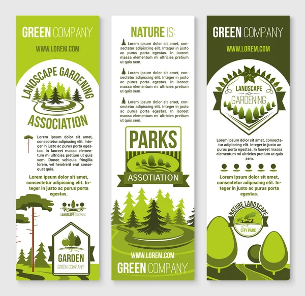 Tájkép kertészet és eco park banner sablon — Stock Vector