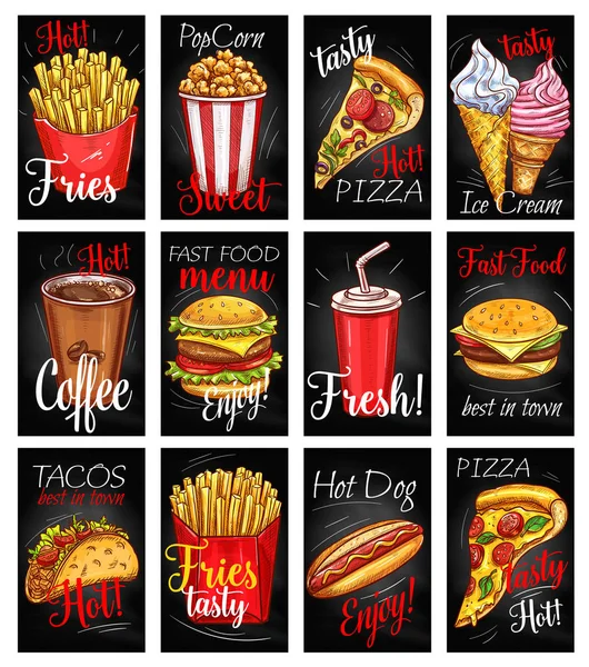 Fast food menu chalkboard poster set — Stock Vector