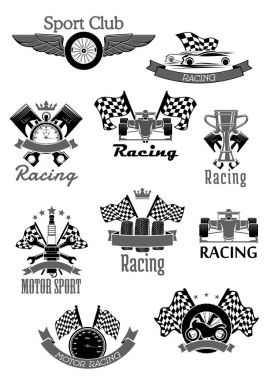 Araba ya da spor motor yarış kulübü vector Icons set