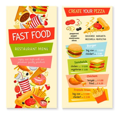 Fast food vektör düz menü tasarımı için Restoran