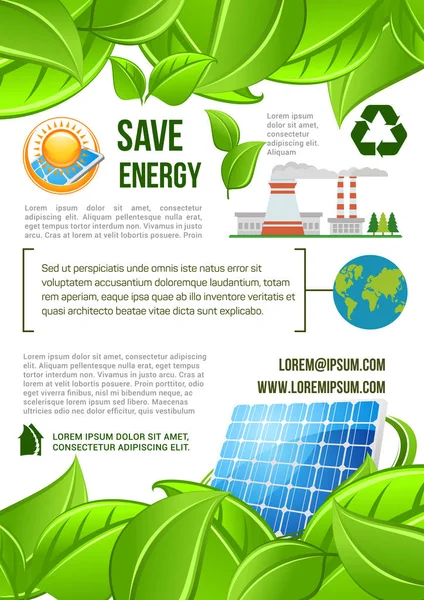 Πράσινη ενέργεια και φύση αφίσα διάνυσμα οικολογία — Διανυσματικό Αρχείο