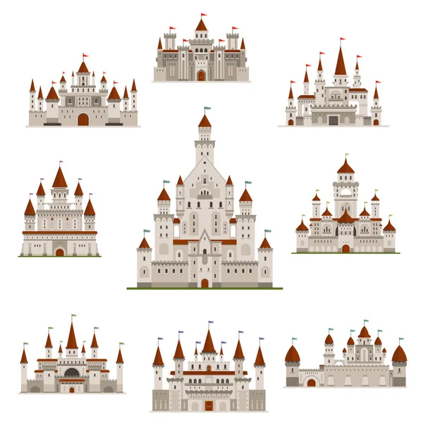 Slott eller medeltida Saga fästning vektor ikoner — Stock vektor