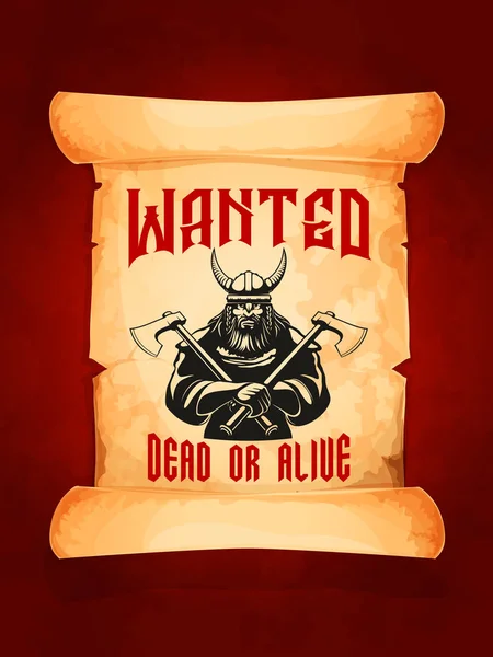 Buscado vivo o muerto guerrero vikingo vector cartel — Vector de stock