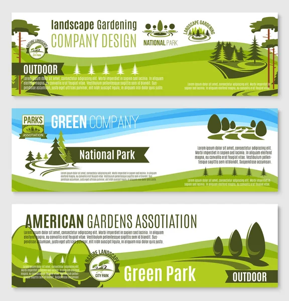 Jardinagem ou design de paisagem verde banners vetoriais — Vetor de Stock