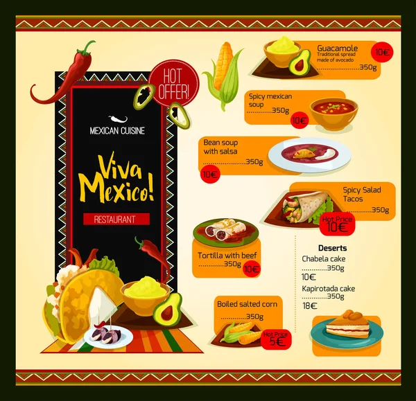 Modèle vectoriel de menu mexicain pour restaurant — Image vectorielle