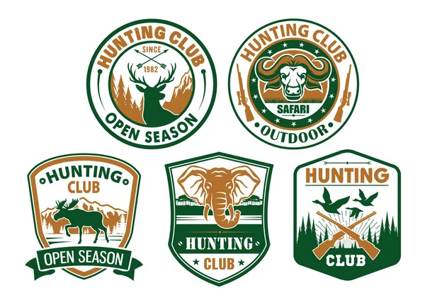 Club de caza vector animales salvajes iconos de insignias — Archivo Imágenes Vectoriales