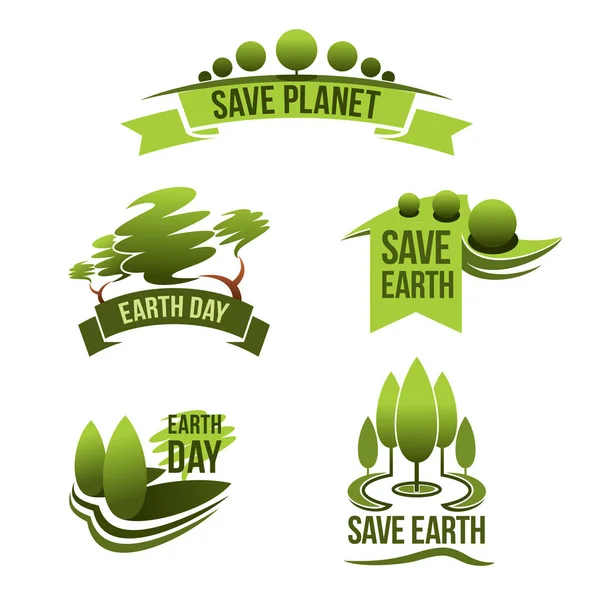 Iconos vectoriales para salvar la Tierra y la ecología de la naturaleza — Vector de stock