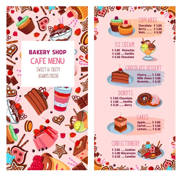 Modèle vectoriel de menu pour desserts de boulangerie — Image vectorielle