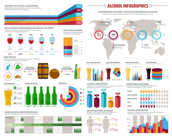 알코올 소비 infographics 벡터 템플릿 — 스톡 벡터