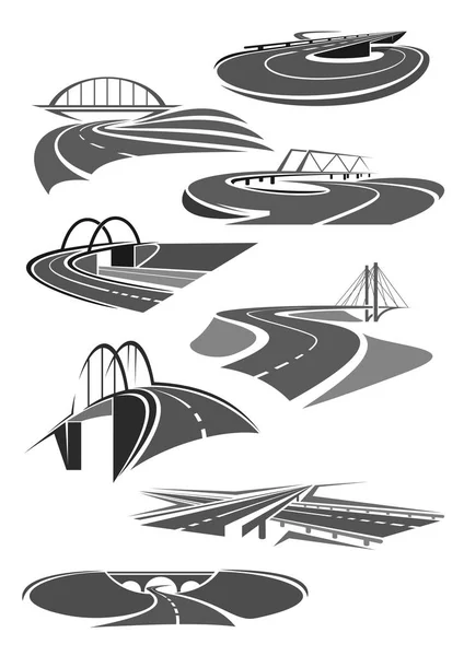 Векторные иконки автомобильных тоннелей и автодорожных мостов — стоковый вектор