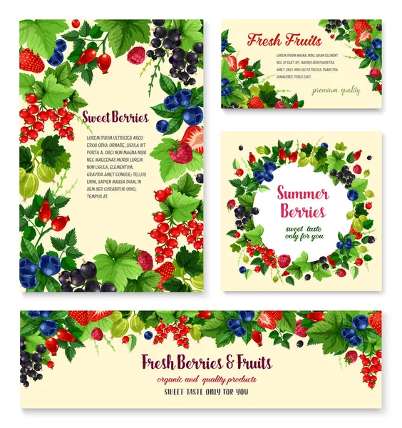 Verse bessen en fruit vector posters-sjablonen — Stockvector