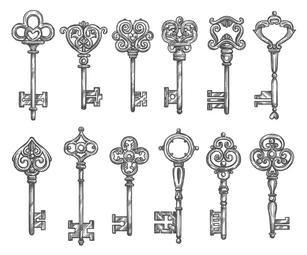 Vintage keys vector isolated icons sketch set — Stock Illustration Vintage keys vector isolated icons sketch set Royalty Free Stock Vectors
