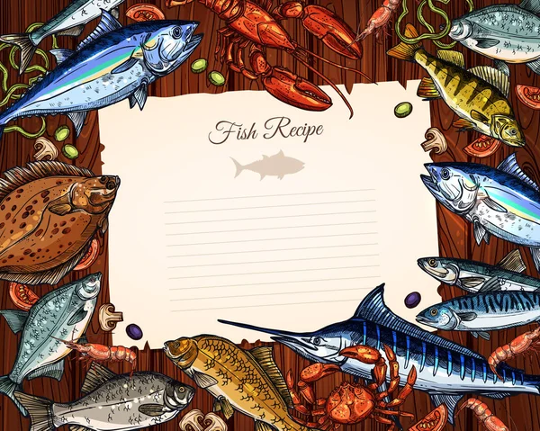 Vector template of blank paper for fish recipe — Stock Illustration Vector template of blank paper for fish recipe Stock Illustration