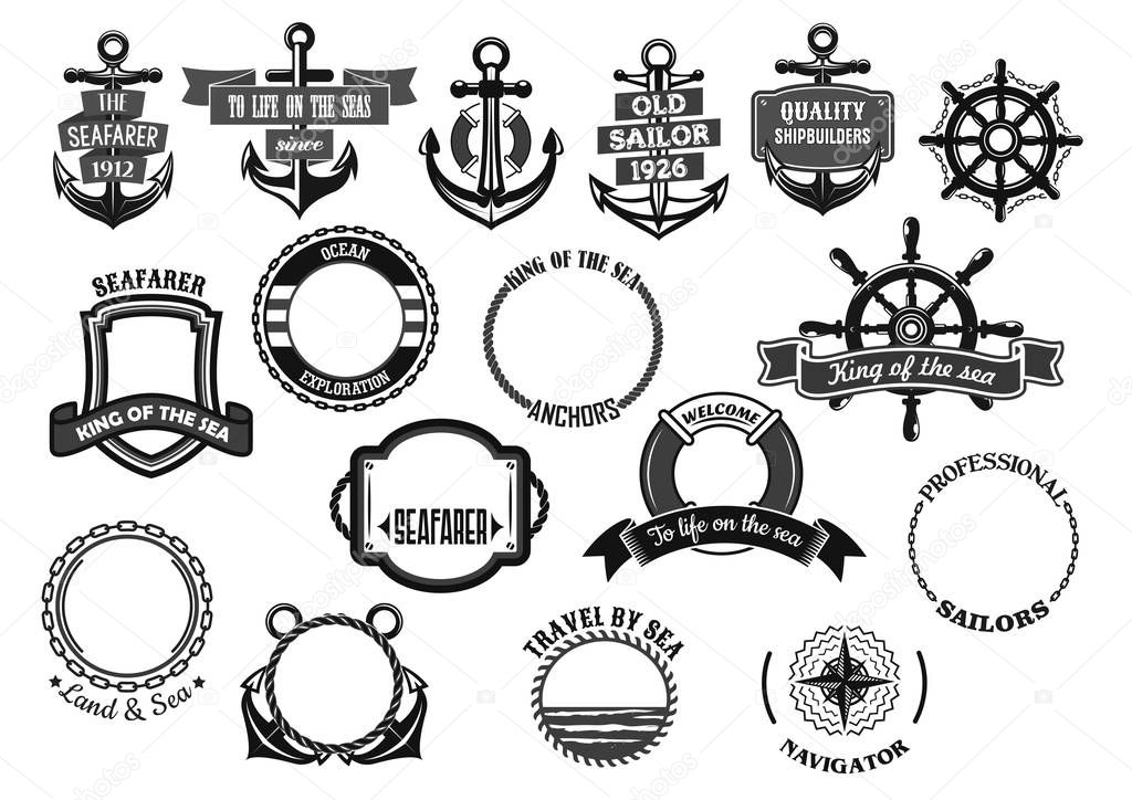 Nautical and marine symbols vector icons set