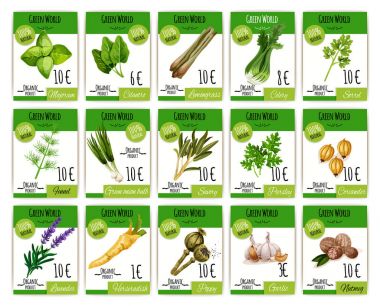 Vektör fiyat kartları baharat ve otlar için ayarla