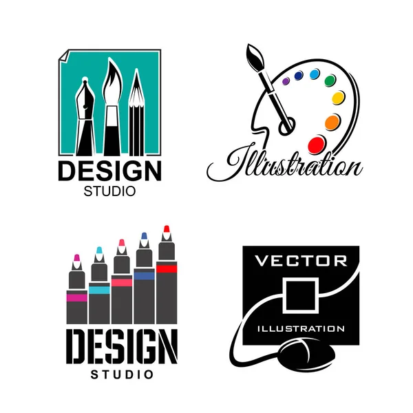 Ícones vetoriais de design ou designer gráfico — Vetor de Stock
