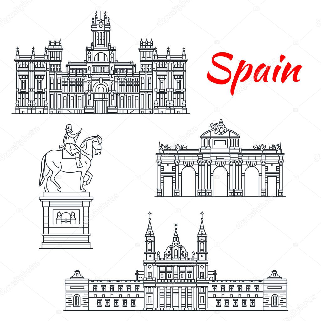 Architecture of Spain buildings vector icons