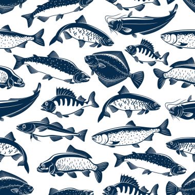 Fishes sketch seamless vector pattern clipart