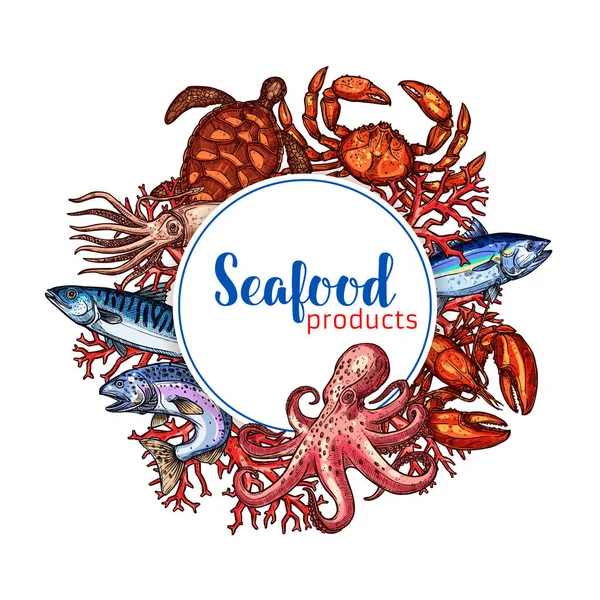 Seafood restaurant poster vector sketch design — Stock Vector