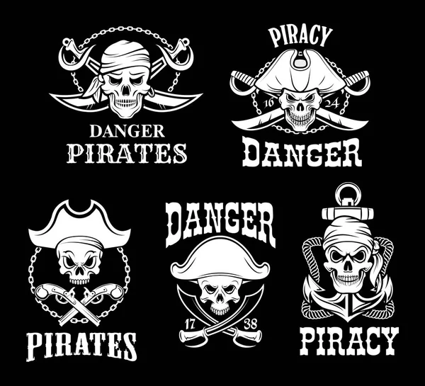 Bandiere vettoriali nere dei pirati impostate simbolo Jolly Roger — Vettoriale Stock